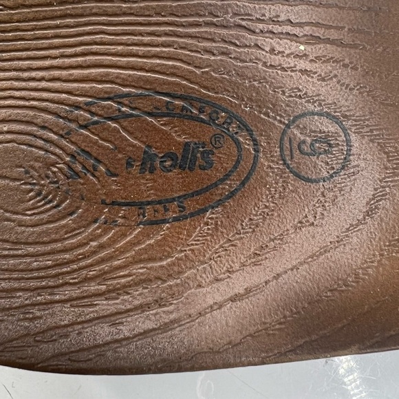 Dr Scholl's Brown Classic Slip On Faux Wood Grain Heeled Sandals Size 9 Women's - Picture 2 of 8